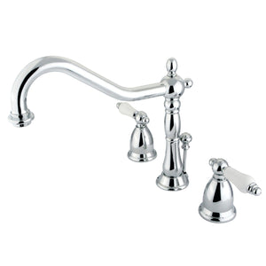 Heritage Two-Handle 3-Hole Deck Mount Widespread Bathroom Faucet with Brass Pop-Up Drain