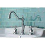 Tudor Two-Handle 3-Hole Deck Mount Widespread Bathroom Faucet with Brass Pop-Up Drain