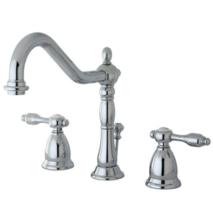 Tudor Two-Handle 3-Hole Deck Mount Widespread Bathroom Faucet with Brass Pop-Up Drain