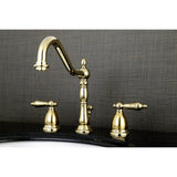 Heritage Two-Handle 3-Hole Deck Mount Widespread Bathroom Faucet with Brass Pop-Up Drain