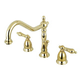 Heritage Two-Handle 3-Hole Deck Mount Widespread Bathroom Faucet with Brass Pop-Up Drain