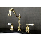 Heritage Two-Handle 3-Hole Deck Mount Widespread Bathroom Faucet with Brass Pop-Up Drain