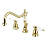 Heritage Two-Handle 3-Hole Deck Mount Widespread Bathroom Faucet with Brass Pop-Up Drain