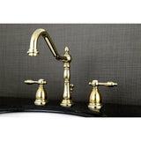 Tudor Two-Handle 3-Hole Deck Mount Widespread Bathroom Faucet with Brass Pop-Up Drain