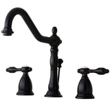 Tudor Two-Handle 3-Hole Deck Mount Widespread Bathroom Faucet with Brass Pop-Up Drain