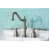 Tudor Two-Handle 3-Hole Deck Mount Widespread Bathroom Faucet with Brass Pop-Up Drain