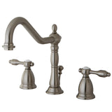 Tudor Two-Handle 3-Hole Deck Mount Widespread Bathroom Faucet with Brass Pop-Up Drain