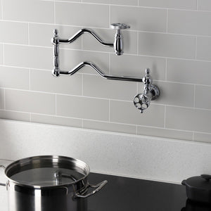 Wendell Two-Handle 1-Hole Wall Mount Pot Filler with Knurled Handle