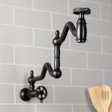 Wendell Two-Handle 1-Hole Wall Mount Pot Filler with Knurled Handle