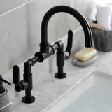 Whitaker Two-Handle 2-Hole Deck Mount Bridge Bathroom Faucet with Push Pop-Up Drain