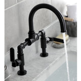 Whitaker Two-Handle 2-Hole Deck Mount Bridge Bathroom Faucet with Push Pop-Up Drain