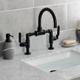 Whitaker Two-Handle 2-Hole Deck Mount Bridge Bathroom Faucet with Pop-Up Drain