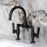 Hallerbos Two-Handle 4-Hole Deck Mount Bridge Bathroom Faucet with Brass Pop-Up Drain