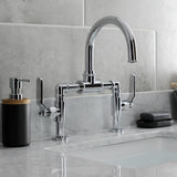 Whitaker Two-Handle 2-Hole Deck Mount Bridge Bathroom Faucet with Pop-Up Drain