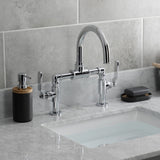 Whitaker Two-Handle 2-Hole Deck Mount Bridge Bathroom Faucet with Pop-Up Drain