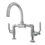 Whitaker Two-Handle 2-Hole Deck Mount Bridge Bathroom Faucet with Pop-Up Drain