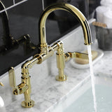 Whitaker Two-Handle 2-Hole Deck Mount Bridge Bathroom Faucet with Pop-Up Drain