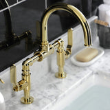 Whitaker Two-Handle 2-Hole Deck Mount Bridge Bathroom Faucet with Push Pop-Up Drain