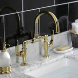 Whitaker Two-Handle 2-Hole Deck Mount Bridge Bathroom Faucet with Push Pop-Up Drain