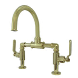 Whitaker Two-Handle 2-Hole Deck Mount Bridge Bathroom Faucet with Push Pop-Up Drain