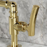 Hallerbos Two-Handle 4-Hole Deck Mount Bridge Bathroom Faucet with Brass Pop-Up Drain