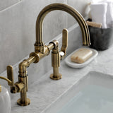 Whitaker Two-Handle 2-Hole Deck Mount Bridge Bathroom Faucet with Push Pop-Up Drain