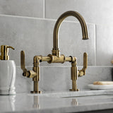 Whitaker Two-Handle 2-Hole Deck Mount Bridge Bathroom Faucet with Pop-Up Drain