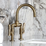 Hallerbos Two-Handle 4-Hole Deck Mount Bridge Bathroom Faucet with Brass Pop-Up Drain