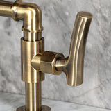 Hallerbos Two-Handle 4-Hole Deck Mount Bridge Bathroom Faucet with Brass Pop-Up Drain