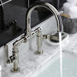 Whitaker Two-Handle 2-Hole Deck Mount Bridge Bathroom Faucet with Pop-Up Drain