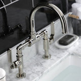 Whitaker Two-Handle 2-Hole Deck Mount Bridge Bathroom Faucet with Pop-Up Drain