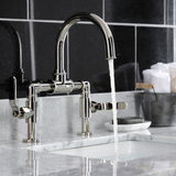 Whitaker Two-Handle 2-Hole Deck Mount Bridge Bathroom Faucet with Pop-Up Drain