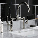 Whitaker Two-Handle 2-Hole Deck Mount Bridge Bathroom Faucet with Push Pop-Up Drain