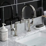 Whitaker Two-Handle 2-Hole Deck Mount Bridge Bathroom Faucet with Push Pop-Up Drain