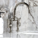 Hallerbos Two-Handle 4-Hole Deck Mount Bridge Bathroom Faucet with Brass Pop-Up Drain