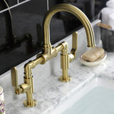 Whitaker Two-Handle 2-Hole Deck Mount Bridge Bathroom Faucet with Pop-Up Drain