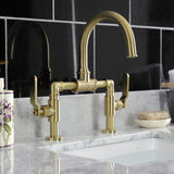 Whitaker Two-Handle 2-Hole Deck Mount Bridge Bathroom Faucet with Pop-Up Drain