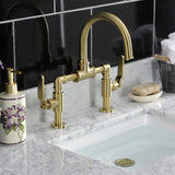 Whitaker Two-Handle 2-Hole Deck Mount Bridge Bathroom Faucet with Push Pop-Up Drain