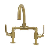 Whitaker Two-Handle 2-Hole Deck Mount Bridge Bathroom Faucet with Push Pop-Up Drain