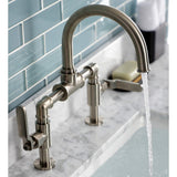 Whitaker Two-Handle 2-Hole Deck Mount Bridge Bathroom Faucet with Push Pop-Up Drain