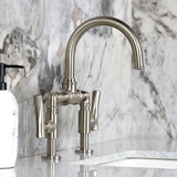 Hallerbos Two-Handle 4-Hole Deck Mount Bridge Bathroom Faucet with Brass Pop-Up Drain