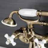 Kingston Three-Handle 2-Hole Wall Mount Clawfoot Tub Faucet with Hand Shower