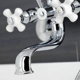 Kingston Three-Handle 2-Hole Wall Mount Clawfoot Tub Faucet with Hand Shower