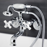 Kingston Three-Handle 2-Hole Wall Mount Clawfoot Tub Faucet with Hand Shower