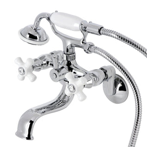 Kingston Three-Handle 2-Hole Wall Mount Clawfoot Tub Faucet with Hand Shower