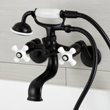 Kingston Three-Handle 2-Hole Wall Mount Clawfoot Tub Faucet with Hand Shower