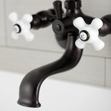 Kingston Three-Handle 2-Hole Wall Mount Clawfoot Tub Faucet with Hand Shower