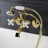 Kingston Three-Handle 2-Hole Wall Mount Clawfoot Tub Faucet with Hand Shower