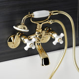 Kingston Three-Handle 2-Hole Wall Mount Clawfoot Tub Faucet with Hand Shower