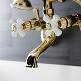 Kingston Three-Handle 2-Hole Wall Mount Clawfoot Tub Faucet with Hand Shower